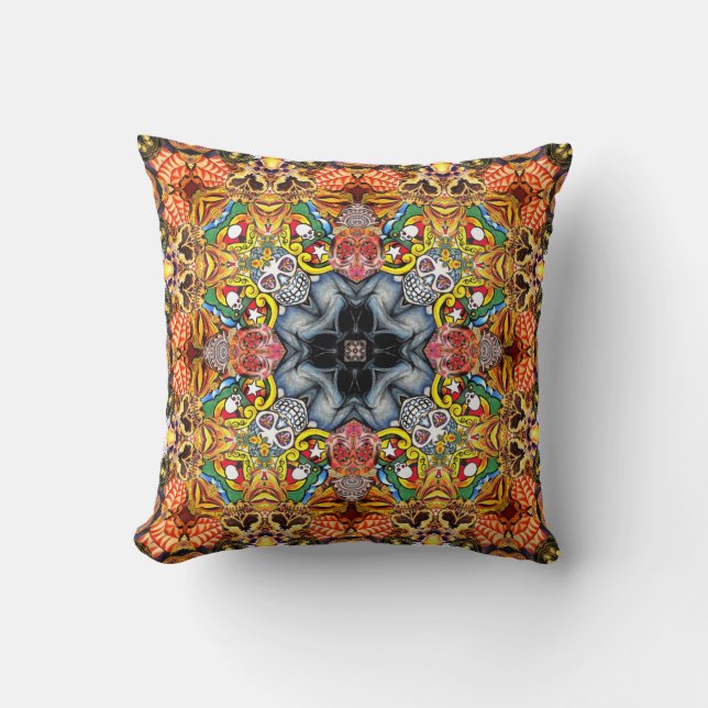 Skull Collage Throw Pillow (Front)