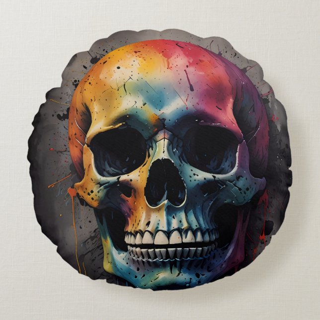 Skull colored head round pillow (Front)