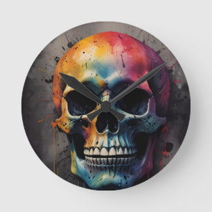 Skull coloured head round clock