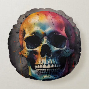 Skull coloured head round pillow