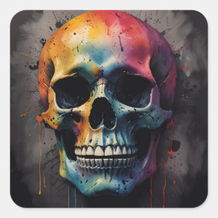 Skull coloured head square sticker