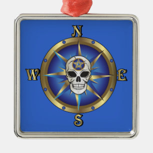 Skull Compass Metal Ornament