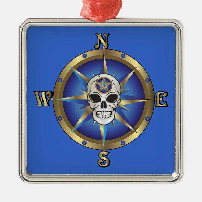 Skull Compass Metal Ornament (Front)