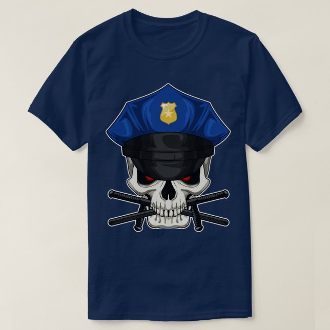 Skull Cop Police hat Police T-Shirt (Design Front)