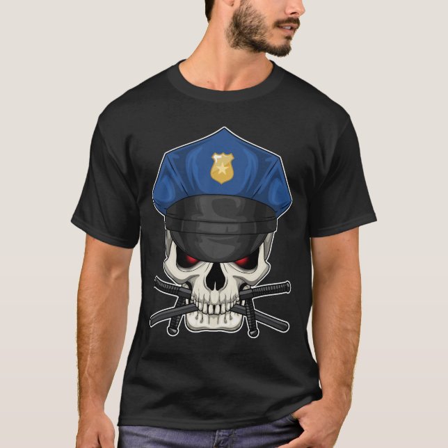 Skull Cop Police hat Police T-Shirt (Front)