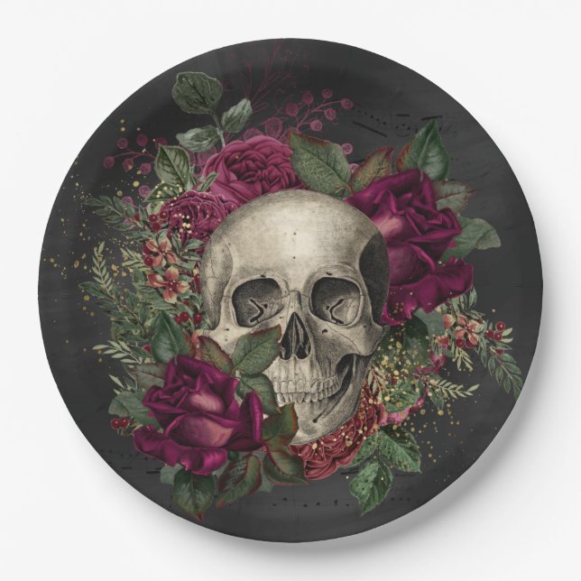 Skull, Costume party, Halloween, Gothic, spooky Paper Plate (Front)