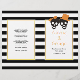 Skull couple and stripes Halloween wedding program