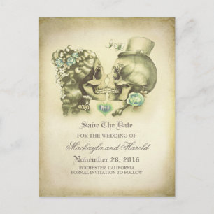 Skull Couple Day of the Dead Save the Date Announcement Postcard
