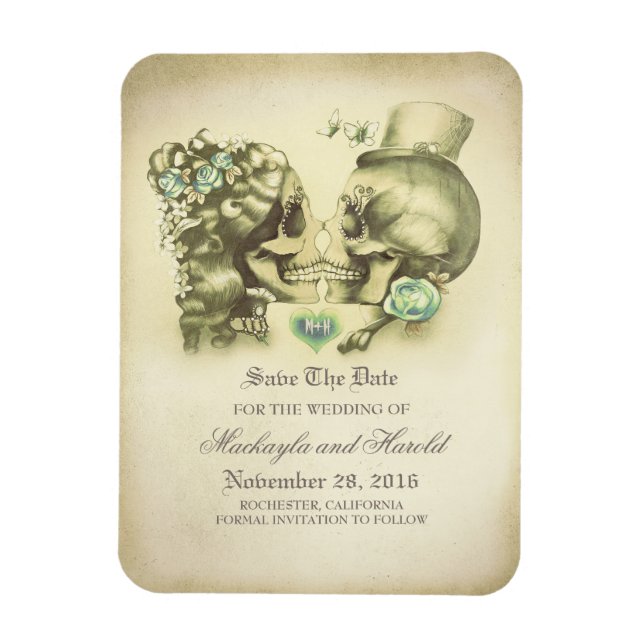 Skull couple Day of the Dead Save the Date Magnet (Vertical)