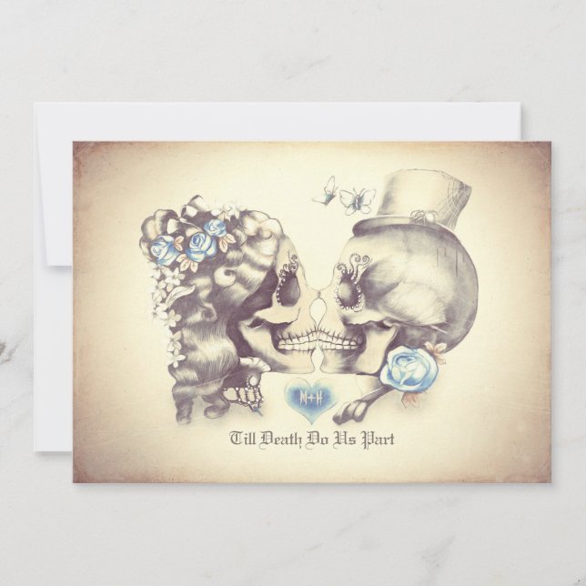 Skull Couple Day of the Dead Wedding Invitations (Front)