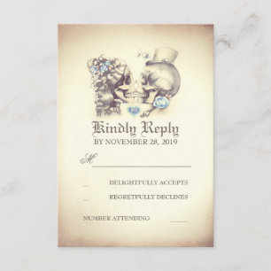 Skull Couple Dead Day Wedding RSVP Cards