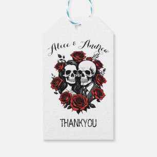 Skull couple gothic with roses custom name  gift tags