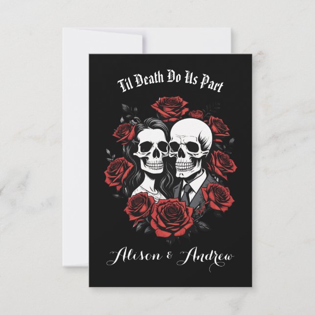 Skull couple gothic with roses wedding  save the date (Front)