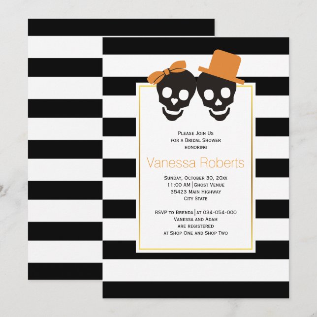 Skull couple Halloween wedding bridal shower Invitation (Front/Back)