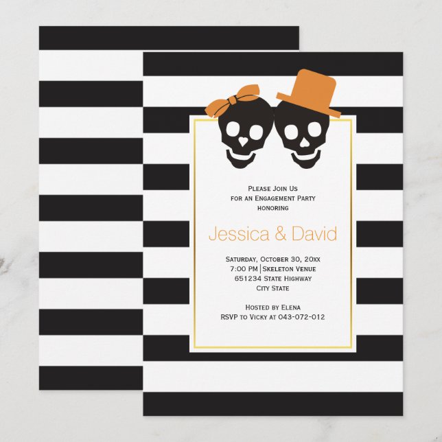 Skull couple Halloween wedding engagement party Invitation (Front/Back)