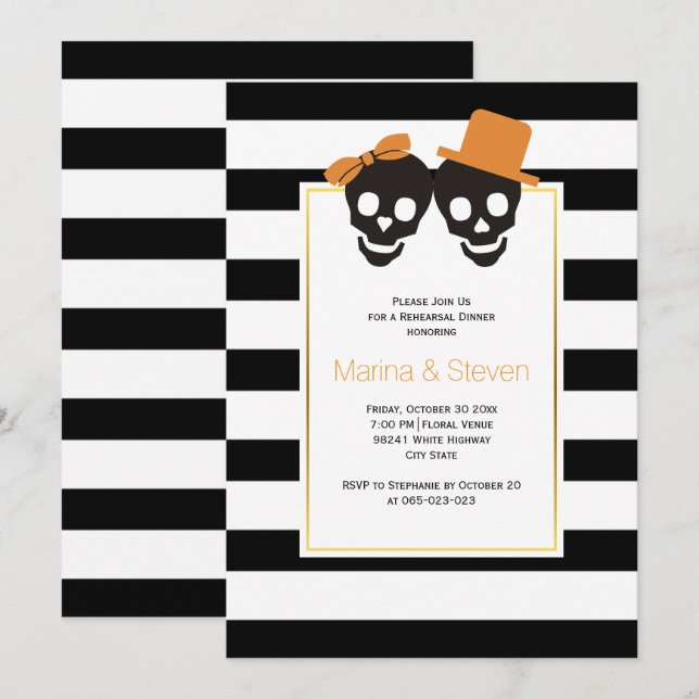 Skull couple Halloween wedding rehearsal dinner Invitation (Front/Back)