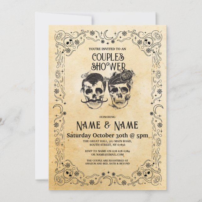Skull Couple's Shower Party Halloween Gothic Invitation (Front)