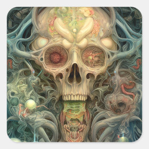 Skull Creepy Surreal Horror Art Square Sticker