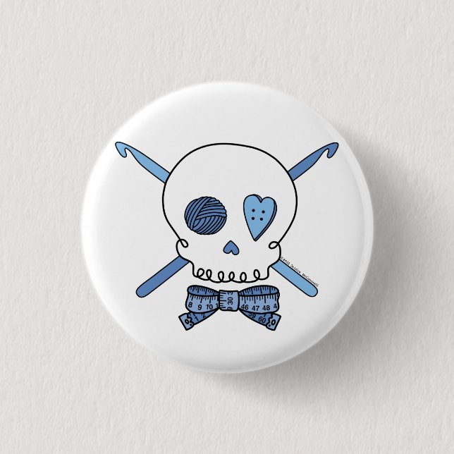 Skull & Crochet Hooks (Blue) 1 Inch Round Button (Front)
