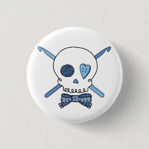 Skull & Crochet Hooks (Blue) 1 Inch Round Button