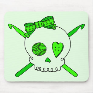 Skull & Crochet Hooks (Lime Green Background) Mouse Pad