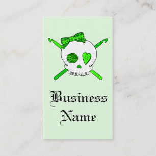 Skull & Crochet Hooks (Lime Green - White Skull) Business Card