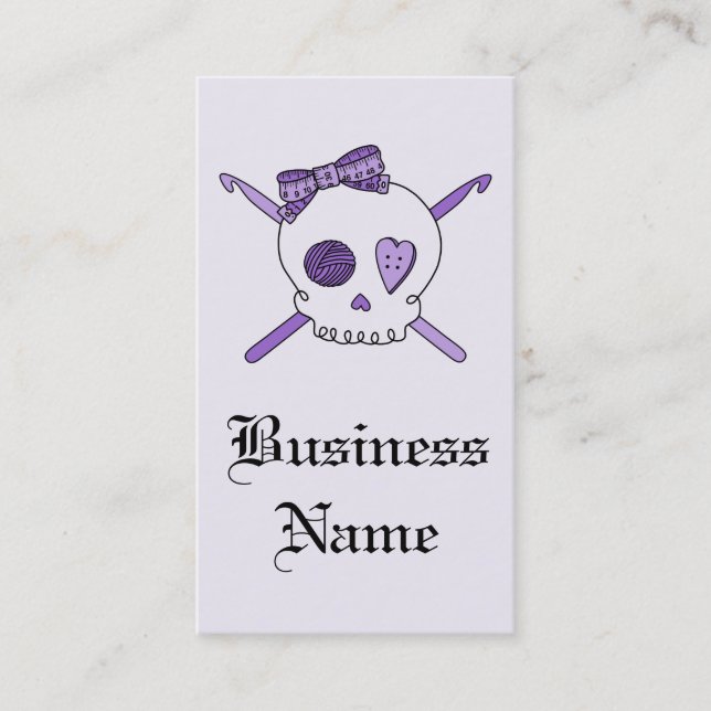 Skull & Crochet Hooks (Purple Background) Business Card (Front)