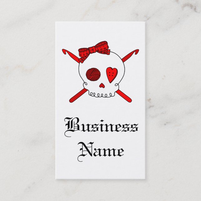 Skull & Crochet Hooks (Red) Business Card (Front)