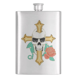 Skull Cross and Rose Hip Flask