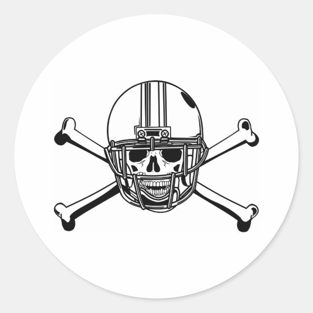 Skull & Cross Bones Football Player Classic Round Sticker (Front)