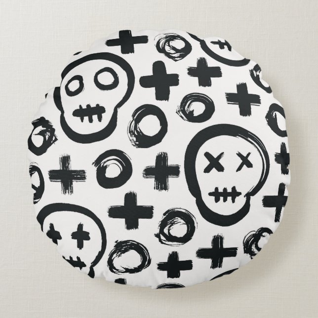 Skull Cross Circle: Seamless Decoration. Round Pillow (Front)