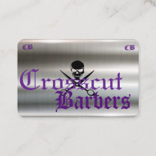 Skull & Cross Scissors on Silver Steel Template Business Card