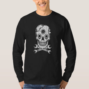Skull Cross Wrench Gearhead Car Mechanics Hallowee T-Shirt