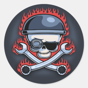 Skull & Cross Wrenches Classic Round Sticker