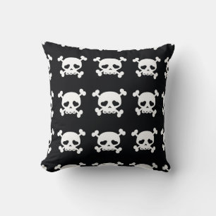 Skull Crossbones: Black-White Pattern. Throw Pillow
