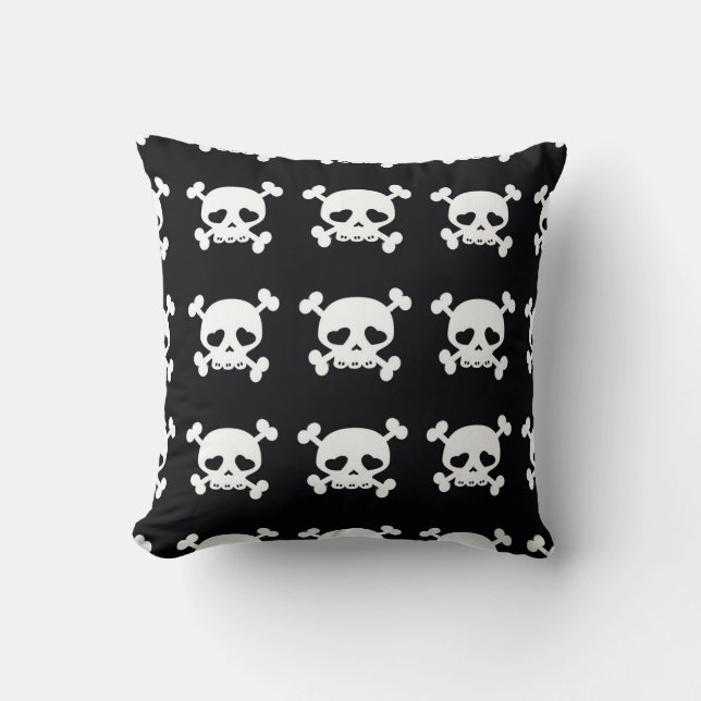 Skull Crossbones: Black-White Pattern. Throw Pillow (Front)