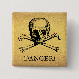 Skull & Crossbones Button Custom Text Gold