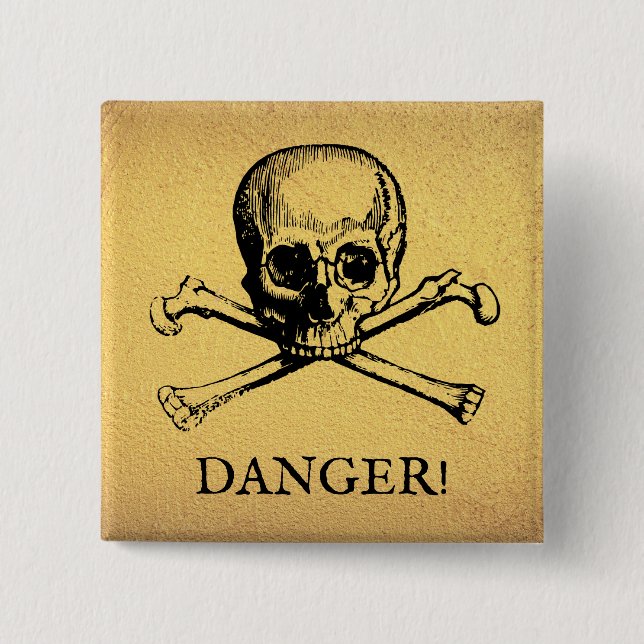 Skull & Crossbones | Button | Custom Text | Gold (Front)