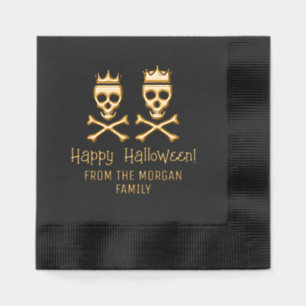 Skull & Crossbones Crowned Couple Happy Halloween Foil Napkins