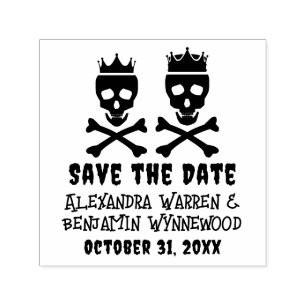 Skull & Crossbones Crowned Couple Save the Date Self-inking Stamp