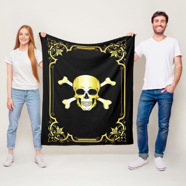 Skull Crossbones/Jolly Roger/Pirate/gold/black Fle Fleece Blanket (In Situ)