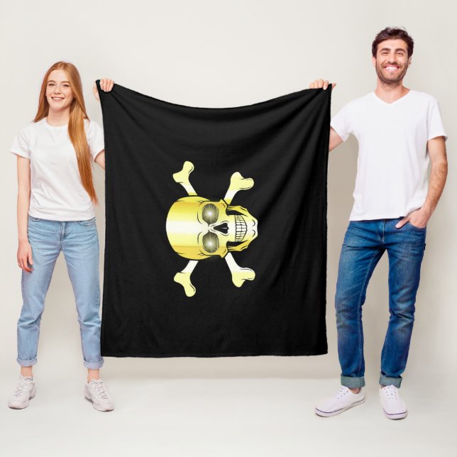  Skull Crossbones/jolly roger/Pirate/gold/black Fleece Blanket (In Situ)