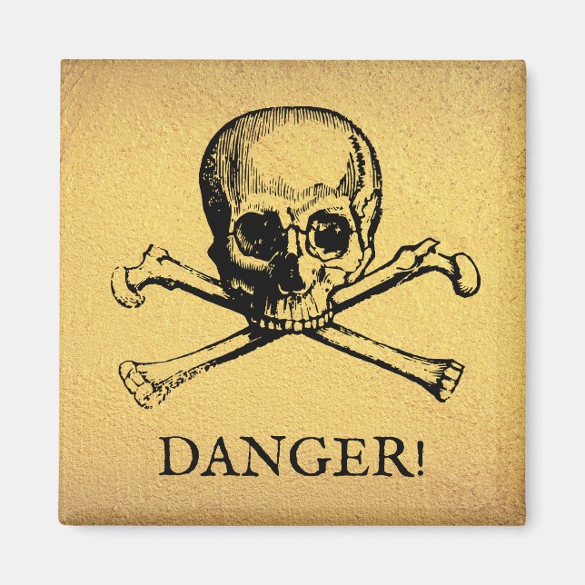 Skull & Crossbones | Magnet | Custom Text | Gold (Front)