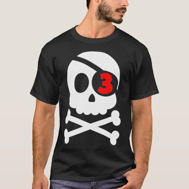 Skull & Crossbones Pirate 3rd Birthday Boys Kids J T-Shirt (Front)