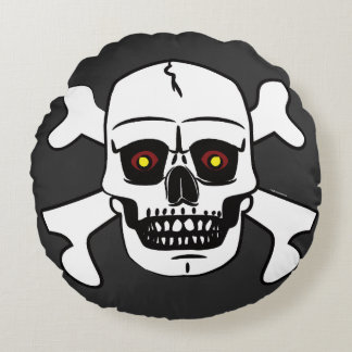 Skull Crossbones Transparent Seamless Pattern Round Pillow