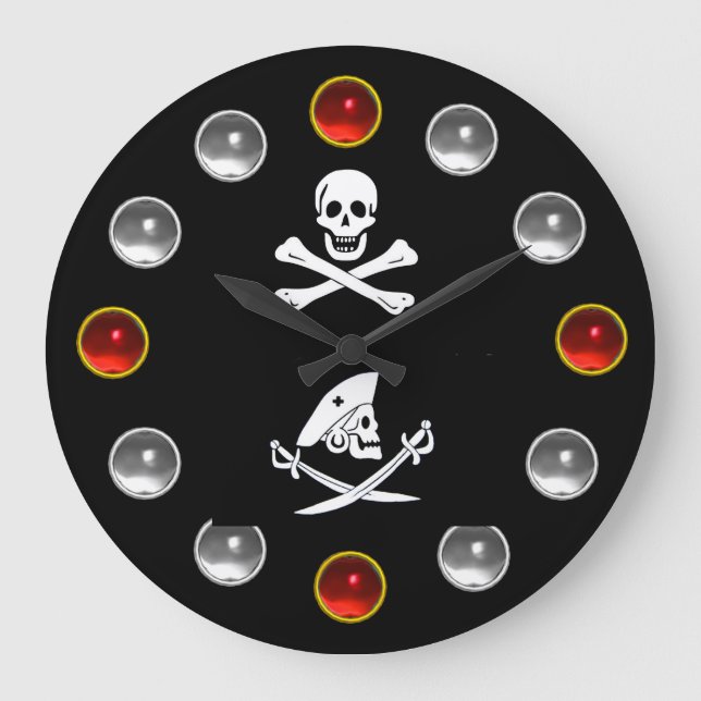 SKULL CROSSED BONES AND SWORDS PIRATE FLAGS LARGE CLOCK (Front)