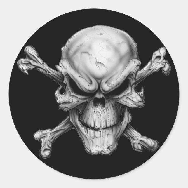 Skull Crossed Bones Classic Round Sticker (Front)
