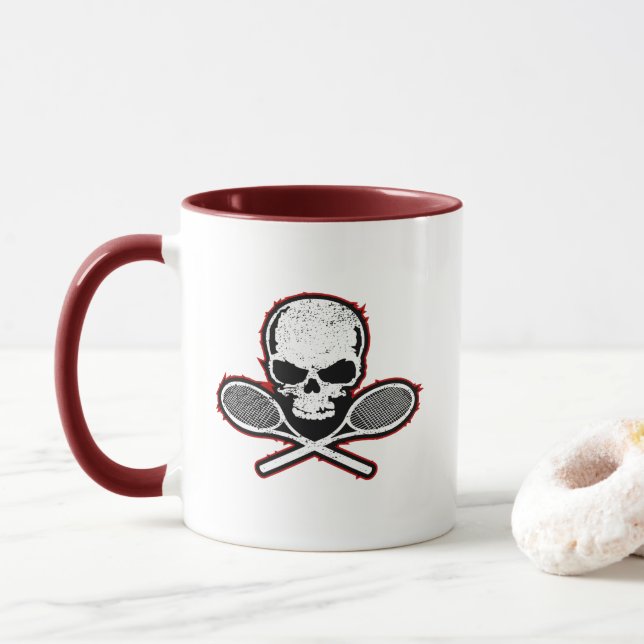 Skull & Crossed Racquets Tennis Mug (With Donut)