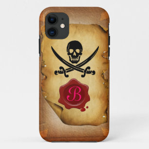 SKULL CROSSED SWORDS  MONOGRAM wax seal parchment iPhone 11 Case