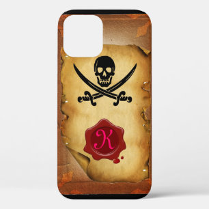 SKULL CROSSED SWORDS  MONOGRAM wax seal parchment iPhone 12 Case